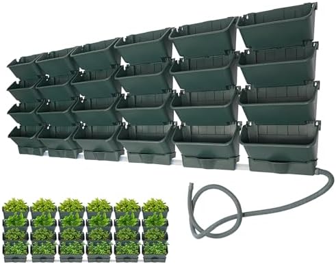 LYNICESHOP 24-Pack Wall-Mounted Vertical Garden Planter, Rectangular PP Self-Watering Indoor Outdoor Hanging Flower Herb Succulent Pots for Balcony Fence Deck (Military Green) by LYNICESOP