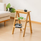Latifolia Foldable 3 Step Ladder, Bamboo Step Stool with Floor Saver, Decorative Ladder Shelf for Living Room, Kitchen, Garden(Nature) by Latifolia