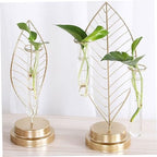 Leaf Shaped Glass Vase with Iron Frame, 3 Tube Hydroponic Planter - Image 7