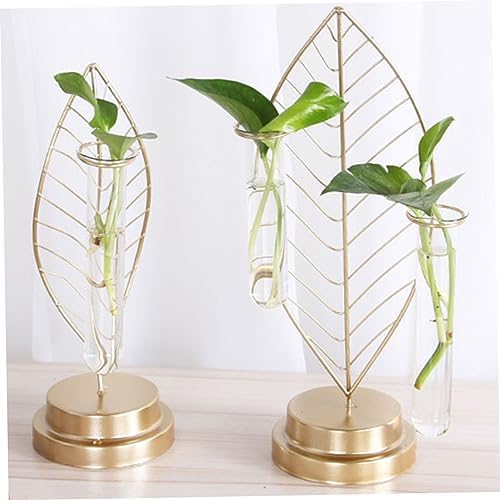 Leaf Shaped Glass Vase with Iron Frame, 3 Tube Hydroponic Planter - Image 7