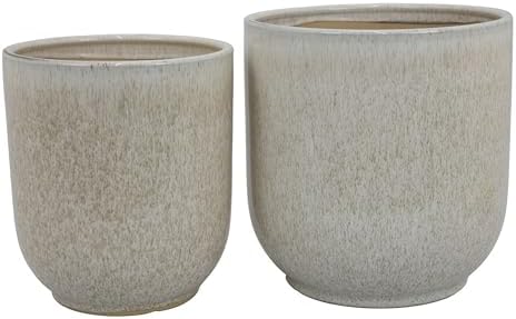 Ceramic Planters, Set of 2, 11.5 Inch, White and Gray by Noeko