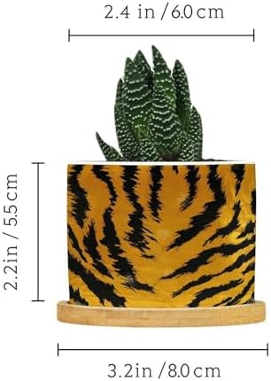 Tiger Fur Skin Ceramic Planters Black and Yellow Animal Stripe Print Snake Plant Live Indoor with Pot with Drainage Holes and Saucers Pot for Pots Outdoor Indoor Plants - Image 2