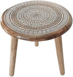 VANIYA CRAFTS® Wooden Engraved Fold-able Side Table/End Table/Plant Stand/Stool for Living Room Bedroom Restaurant Kids Play Furniture Table Round Shape (Natural White 2) - Image 4