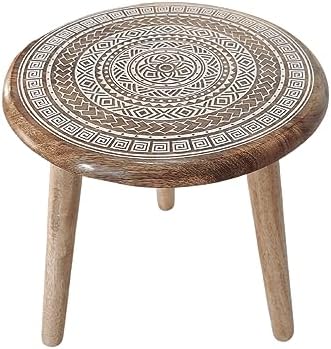 VANIYA CRAFTS® Wooden Engraved Fold-able Side Table/End Table/Plant Stand/Stool for Living Room Bedroom Restaurant Kids Play Furniture Table Round Shape (Natural White 2) - Image 4