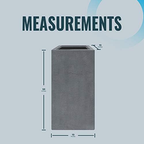 Elegant Cement Gray Tall Planter - Modern Square Flower Pot 24" H x 12" L X 12" W for Indoor Outdoor Plants - Image 5