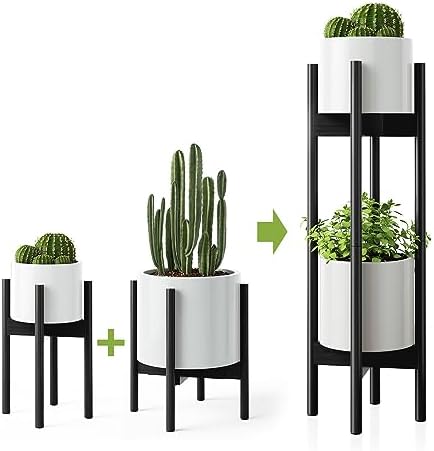 MUDEELA 2 Pack Indoor Plant Stands, 2 Tier Tall Plant Stand 30 inches, Mid Century Bamboo Plant Stand, Adjustable Width 8 - 12 inches, Fits Pot Size of 8 9 10 11 12 inches Pot & Plant Not Included, Black by MUDEELA