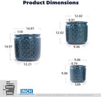 9 Inch Ceramic Planters, Set of 3, 15/12/9 Inch, Navy Blue Geometric - Image 4