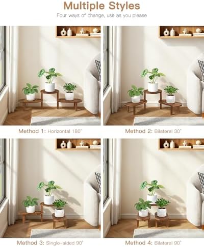 3 Tier Wooden Plant Stand Indoor, Adjustable Corner Flower Stand - Image 3