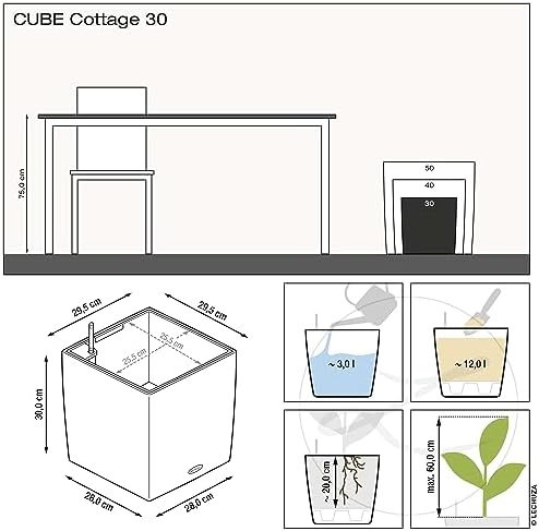 Lechuza Cube Cottage 30 Granite, Self-Watering Square Planter, H11.8 L11.8 W11.8 in - Image 4