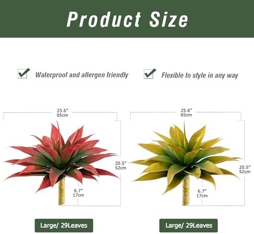 Ttranewsoo Artificial Agave Plants,Large UV Resistant Fake Agave Planters for Indoor and Outdoor Decorating Artificial Plants for Outdoors Fake Plants 2Pack, 28" Red - Image 2