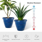 Glitzhome 15.5" D Large Flower Pots, Set of 2 Large Planters for Outdoor Plants with Drainage Holes, Cobalt Blue Faux Ceramic Finish, Plastic Tall Flower Pots for Garden, Patio, Porch or Indoor Use - Image 4
