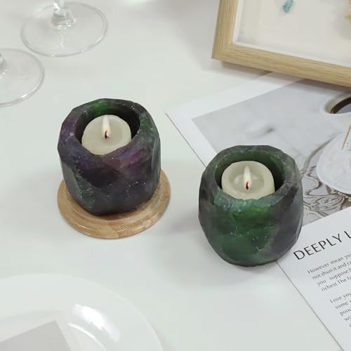 rockcloud Natural Raw Flourite Taper Tea Light Candle Holder - Image 5