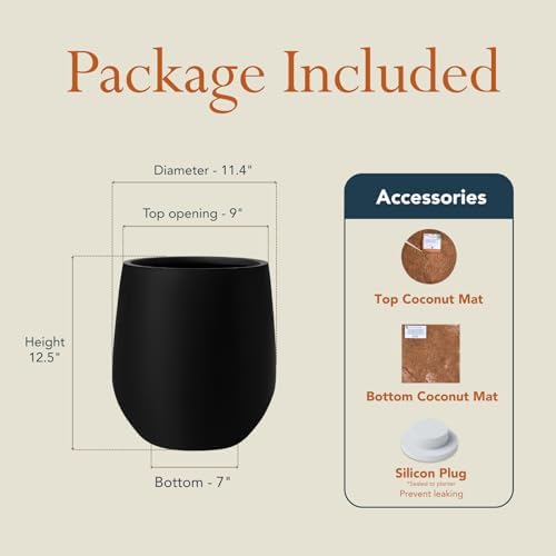 KUTE NEST 11.4" Premium Corso Fiberstone Outdoor Planter - Black - Image 2
