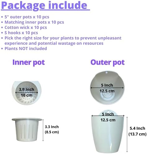 LaLaGreen Wall Planter for Indoor Plants (5in, 10 Pack) White Self-Watering - Image 2