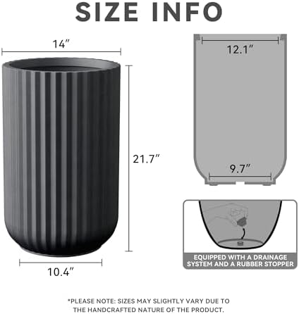 Kante Large Round Column Black Concrete Planter 21.7" Tall, Outdoor - Image 2