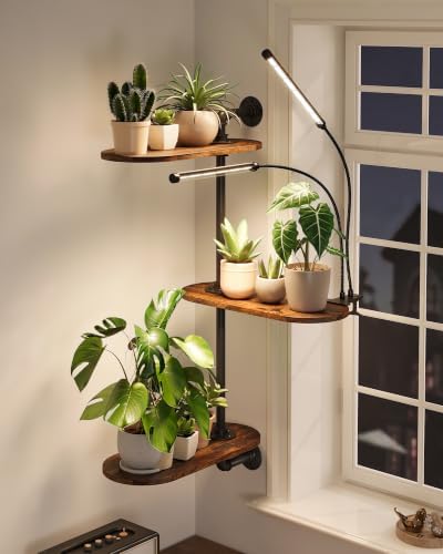 GENTINGBRO Window Plant Shelves 3-Tier with Grow Light Rotating Plant Stand by Gentingbro