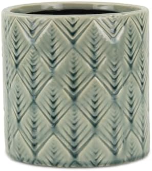 HomeRoots 6" Green Geometric Ceramic Indoor Outdoor Round Pot Planter by Unknown