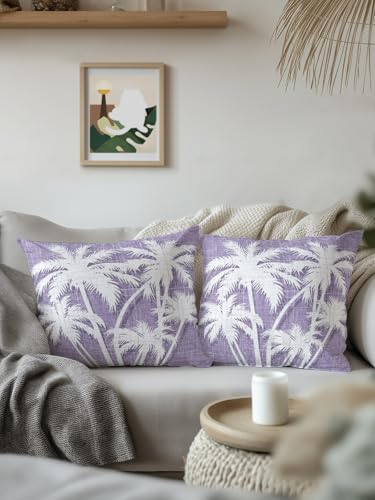 Coastal Palm Tree 18x18 Waterproof Outdoor Throw Pillow with Insert, Tropical Plants Botanical Vintage Purple Patio Decorative Cushion for Outdoor Sofa Furniture, Porch Balcony Garden Pillow, 1 Pack - Image 3