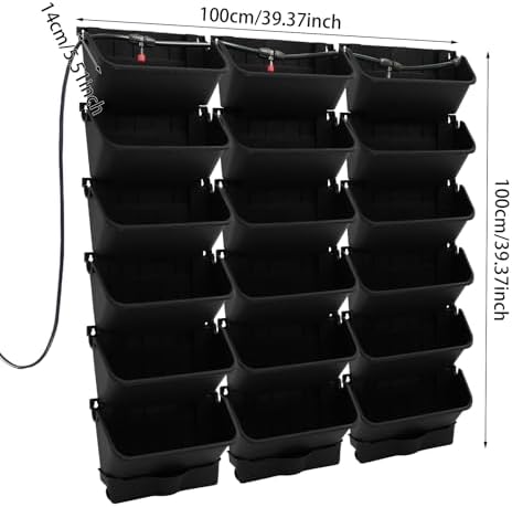 18 Pots Vertical Garden Wall Planter, Self-Watering Vertical Plant Wall Mounted Flower Pots with Timer & Drain Hose, Plant Vegetable Hanging Pocket Holder (Black) - Image 5