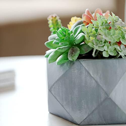 4" Small Gray Cement Planter - Modern Geometric Design Succulent Plant Cactus Herbs Indoor Garden Pot - Image 4
