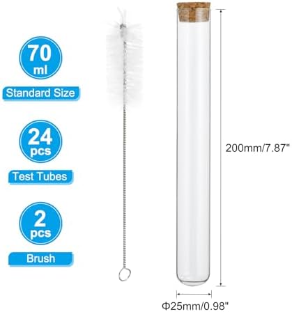 PATIKIL 70ml Test Tubes, 24pcs 7.87x0.98in Glass Clear Round Bottom Test Tube Containers with Cork Stopper for Bead Party Candy Bath Salt Storage Scientific Experiment Plant Propagation - Image 2
