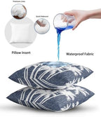 Outdoor Pillows Waterproof Set of 2, Tropical Palm Tree Patio Throw Pillows for Couch Bed Sofa with Insert, Vintage Dark Blue Exotic Botanical Plants Decorative Reading/Camping Pillow Set 12x20 Inch - Image 7
