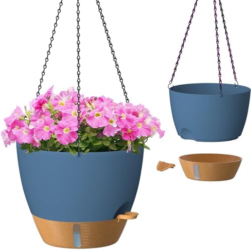 ZMTECH 12 Inch Hanging Planters for Indoor Plants & Outdoor - 2 Pack Self-Watering Hanging Pots with Drainage Holes, Visual Reservoir, Plastic Hanging Baskets Flower Pots with Removable Saucer, Blue by HighQualityGardeningTools
