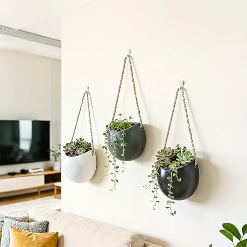 4 to 5 inch Ceramic Planters Wall Hanging Vases Decor - Set of 3 - Image 6