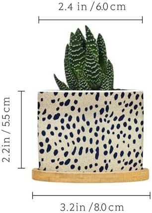 Black and Brown Animal Print Planters Ceramic Black Round Plant Pots with Drainage Holes and Bamboo Tray Pot for Succulents Cactus Garden Windowsill - Image 2