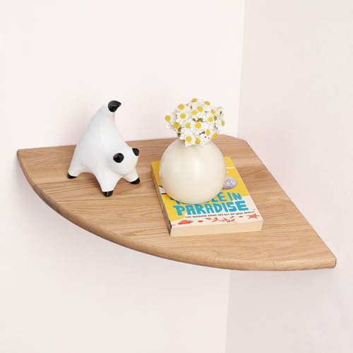 Corner Floating Shelf 16inch Solid Oak Wood Floating Corner Shelf with Wire Hole Corner Wall Mount Storage Display Shelves for Living Room Bedroom Bathroom Kitchen by GIEANOO