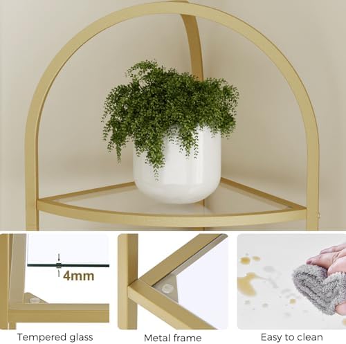 Homhedy 6-Tier Gold Corner Shelf Stand, Metal Corner Bookshelf - Image 6