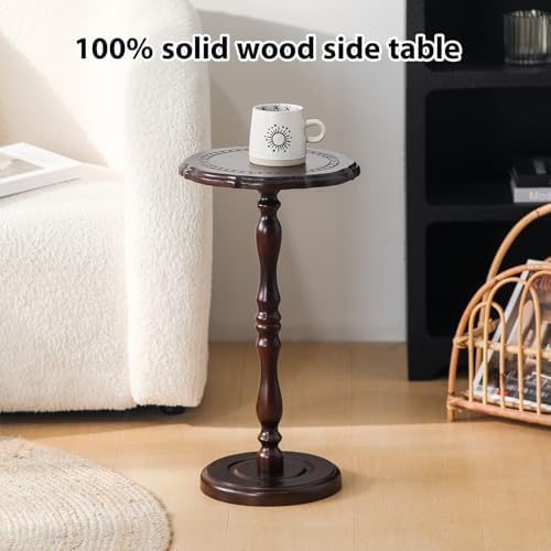 100% Solid Wood Round Side Table, Small Drink Table for Small Spaces, Modern End Table Accent Nightstand for Bedroom, Living Room, Corners and Office, Brown - Image 4