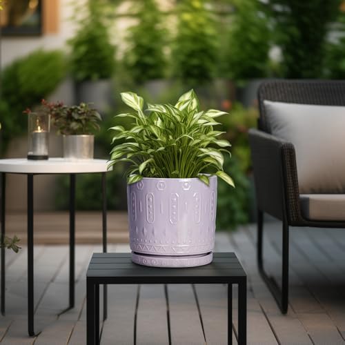 Eightpot Ceramic Flower Pots, 8 Inch Plant Pots Indoor Outdoor, Round Planter with Drainage Hole and Tray, Boho Planter, Decorative Pot for Plants, Apartment Decor, House Warming Gifts, Purple - Image 6