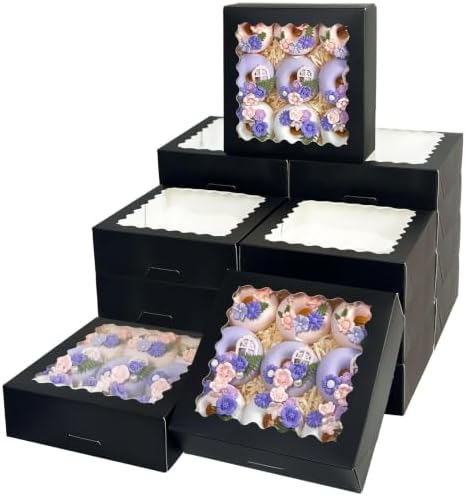 Bakepacker Auto-pop Up Pie Boxes with Window 8x8x2.5 inches 55pcs Black by Bakepacker
