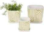 Deco 79 Ceramic Indoor Outdoor Planter Small Planter Pot with Overlapping Green Arches and Attached Saucer, Set of 3 Planters 7',6',5'H, White by Unknown