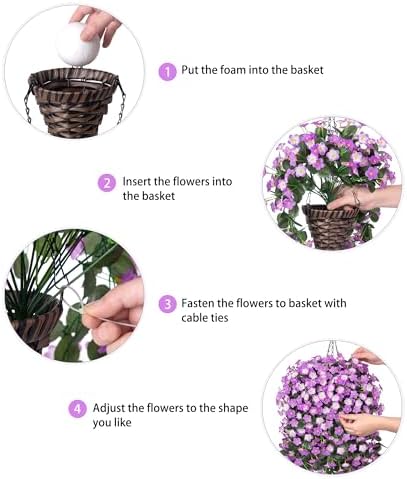HyeFlora Artificial Fake Hanging Flowers with Basket for Outdoor Decoration,UV Resistant Faux Silk Daisy Flowers Light Fuchsia Orchid Vines in Planter Realistic Hanging Baskets for Home Porch Garden - Image 3
