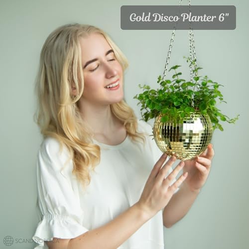SCANDINORDICA Disco Ball Planter, Value Package, 6-inch Gold - Image 2