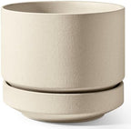 LE TAUCI 12 Inch Pots for Plants with Saucer, Ceramic Indoor Planter Pot for Plants with Drainage Hole, Mesh Pad Included, Unglazed Porous Ceramic, Modern for Home and Office, Speckled Oat by LETAUCI