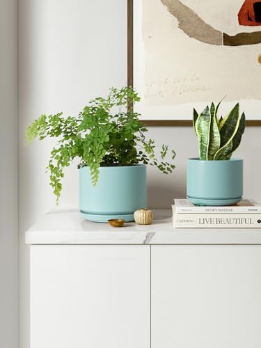 LE TAUCI Ceramic Pots for Plants, 4.3+5.3+6.8 Inch, Set of 3, Turquoise - Image 2