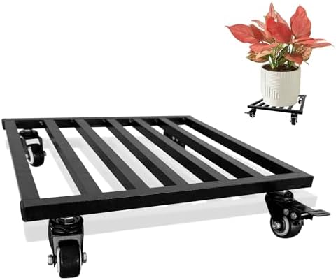 14 Inch Plant Caddy with Wheels Lockable Heavy Duty Trolley Large Metal Square Plant Dolly Plant Roller Base Potted Stand Suitable for Indoor Outdoor Plant Pots Black by Unknown