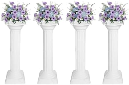 Roman Columns 4 Pcs 33.86" Adjustable Height Plastic Wedding Stand Roman Pillar Greek Column Plant Stand Elegant Wedding Event Party Decorative Pedestal Flower Holder (Type E, 4Pcs, 11.4x31.5 Inch) by Unknown