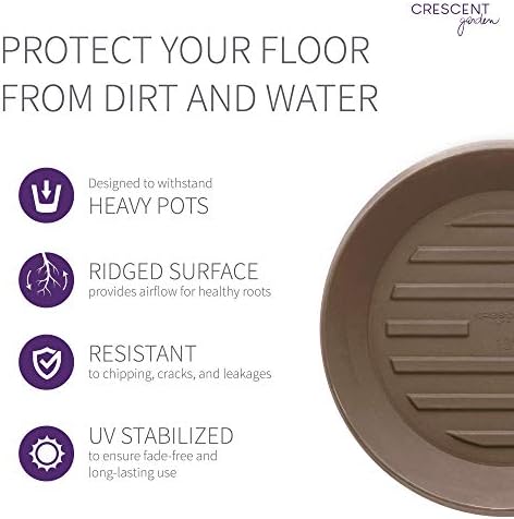 Crescent Garden Universal Round Planter Saucer, Durable Drainage Dish for Plant Pots, Heavy-Duty Plant Dishes Saucer, Indoor & Outdoor Plant Trays - Mocha (11 inch Inner, 15 inch Outer Diameter) - Image 6