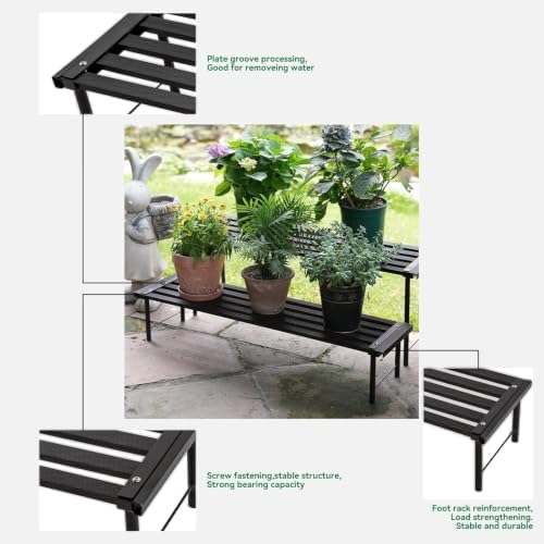 Metal Plant Stand, Rust-proof Aluminum Flower Pot Stand, Heavy Duty Planter Display Shelving for Patio Balcony Garden Living Room Decorative (Black, 23.6 Inch) - Image 5