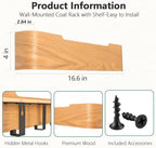 Coat Rack Wall Mount with Hidden Hooks Modern Key Holder Wood Entryway Hook with Shelf for Bedroom Kitchen Hallway Bathroom Designed for Hanging Coats Hats Bags Towels Dog Leashe(Oak,4 Hooks) - Image 3