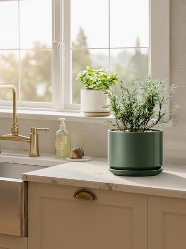 LE TAUCI 6.8 Inch Ceramic Pots for Plants, Indoor Plant Pot, Forest Green - Image 5