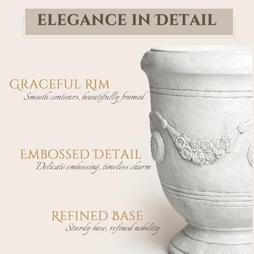 Urn Planter, 16.5 Inch Large White Garden Plant Pots - Image 4