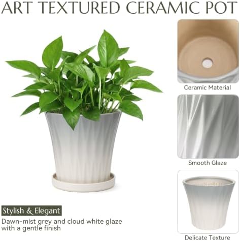 Ceramic Pots for Plants with Saucer(Grey, 10 Inch) - Image 3