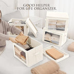 Homsorout Stackable Storage Bins with Lids - Medium Storage Box with Lids, Foldable Closet Boxes for Organizing, Wardrobe Clothes Organizer with Window, Fabric Bins for Living Room, 6 Pack, Beige - Image 2