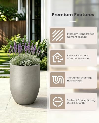 Kante 21.7" Tall Concrete Planter, Large Round Bullet Pot, Weathered Finish - Image 2