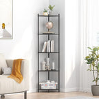 Wisuce Black Tall Corner Shelf Stand, 5-Tier Bamboo Corner Bookshelf by Wisuce